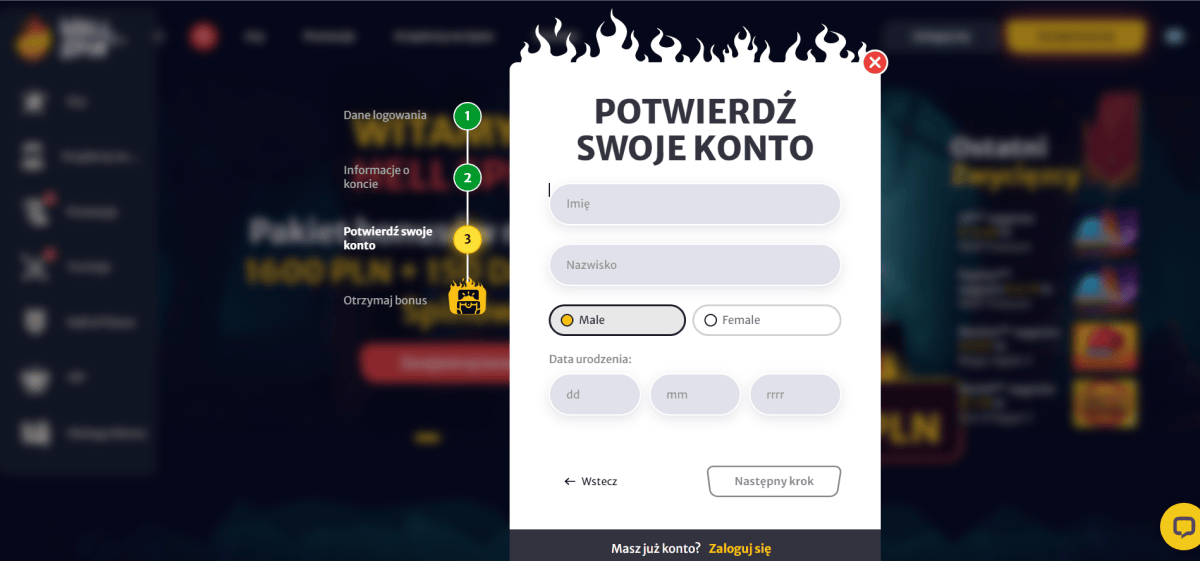 HellSpin CASINO Rejestracja Krok 3